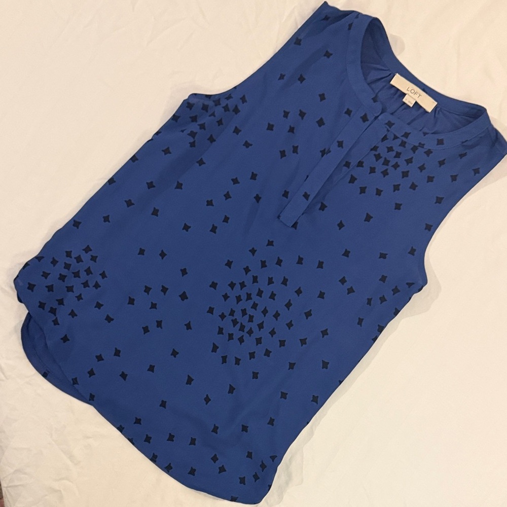 LOFT Royal Blue Sleeveless Blouse with Black Accents